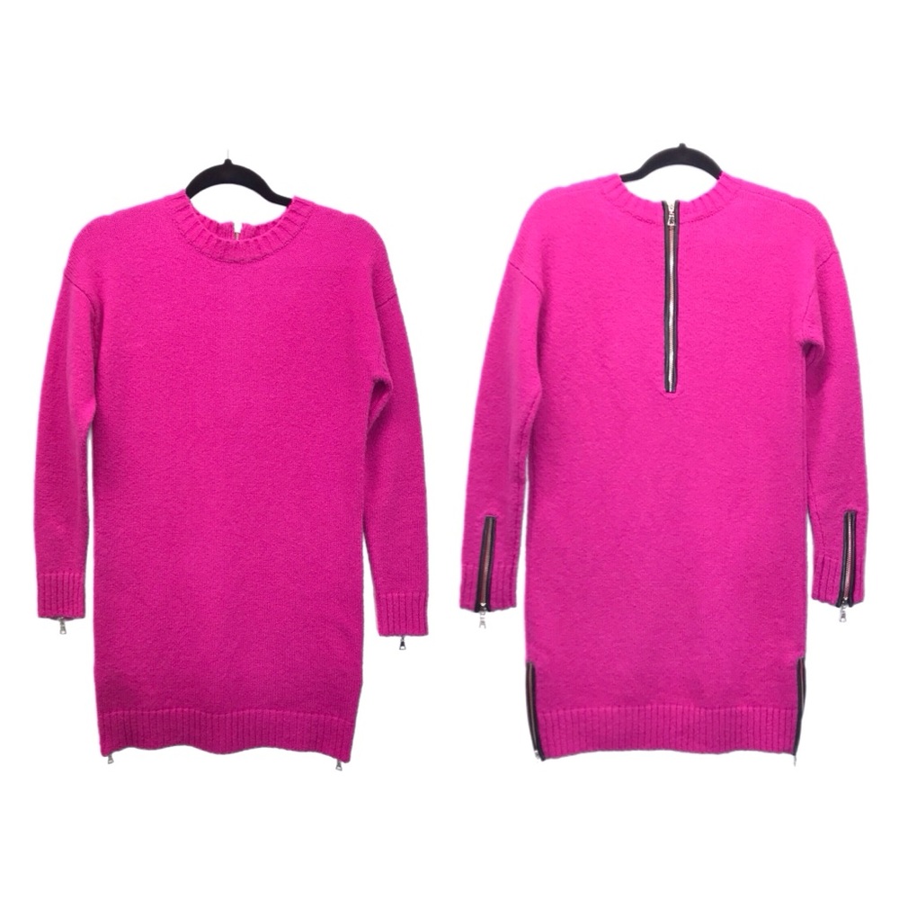 Milly of New York Pink Wool Dress Petites Size P Leather Trimmed‎ Side Zippers